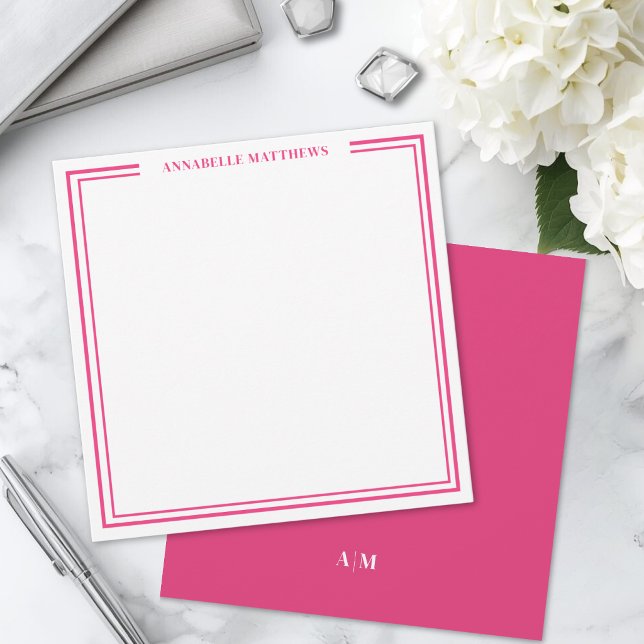 Pink Two Border Name Monogram Square Card (Pink Two Border Name Monogram Square Note Card )
