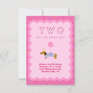 Pink Two Let the Dogs Out 2nd Birthday Invitation