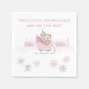 Pink Two Little Snowflakes Twin Baby Shower Napkin