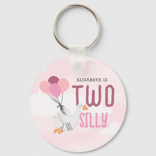 Pink Two Silly Goose 2nd Birthday Party Favour Key Ring