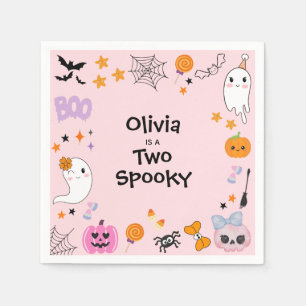 Pink Two Spooky Cute Ghost Halloween 2nd Birthday Napkin