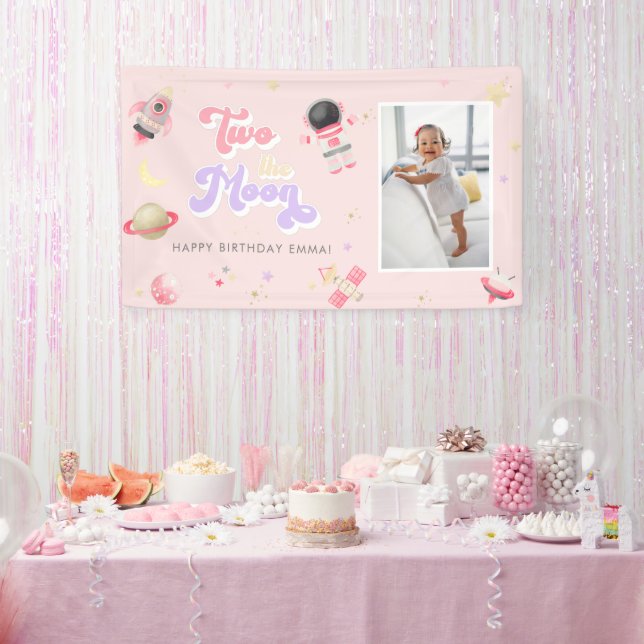 Pink Two the Moon Space Birthday Banner (Party)