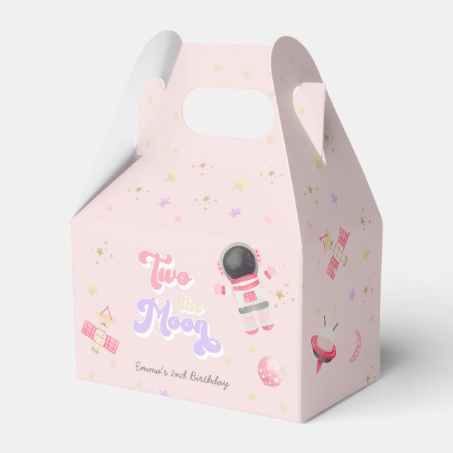 Pink Two the Moon Space Birthday  Favour Box (Front Side)