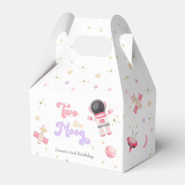Pink Two the Moon Space Birthday Favour Box (Front Side)