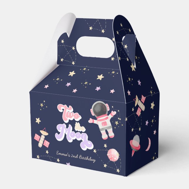 Pink Two the Moon Space Birthday  Favour Box (Front Side)