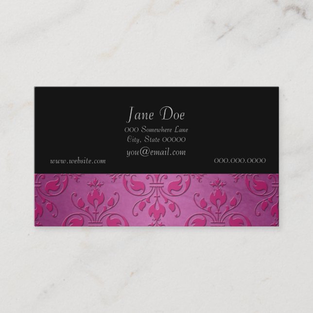 Pink Two Tone Damask Pattern Business Card (Front)