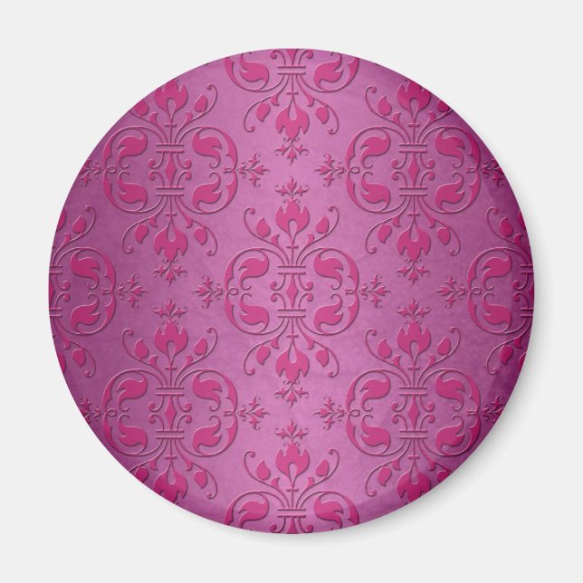 Pink Two Tone Damask Pattern Magnet (Front)