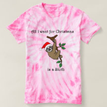 Pink Tye Dye Sloth Xmas Tee