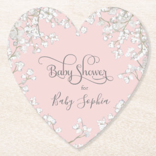 Pink Typography Baby's Breath Floral Baby Shower Paper Coaster