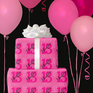  Pink Typography Birthday Wrapping Paper