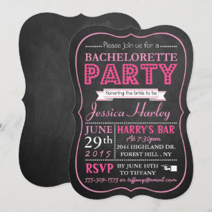 Pink Typography Chalkboard Bachelorette Party Invitation