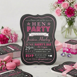 Pink Typography Chalkboard Hen Party Invitation
