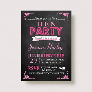 Pink Typography Chalkboard Hen Party Invitation