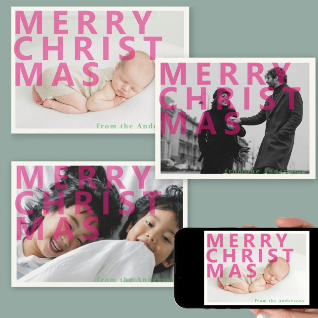 Pink typography Christmas photo Holiday Card (Creator Uploaded)