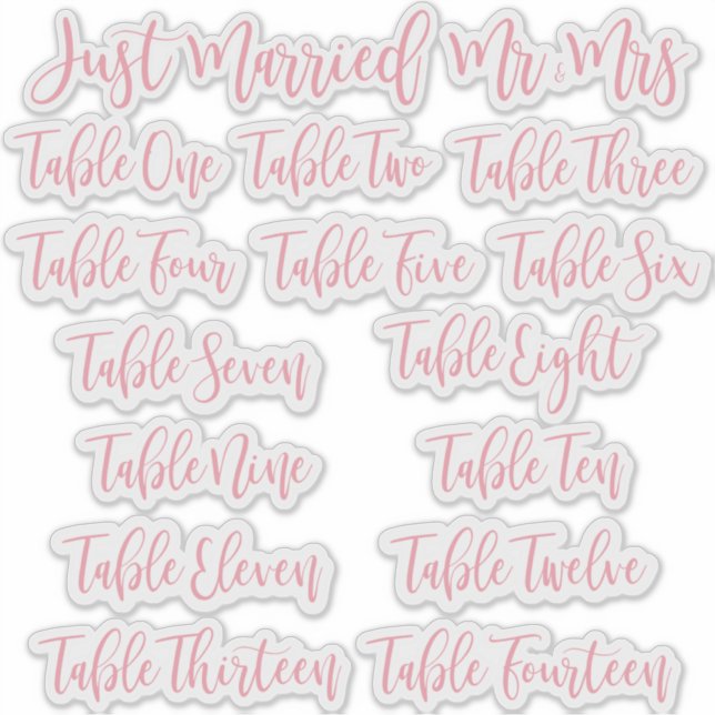Pink Typography Just Married, Mr & Mrs and Table (Front)