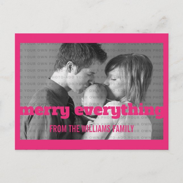 Pink Typography Merry Everything Photo Postcard (Front)