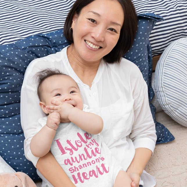 Pink Typography Stole My Aunties Heart Baby Bodysuit (Creator Uploaded)