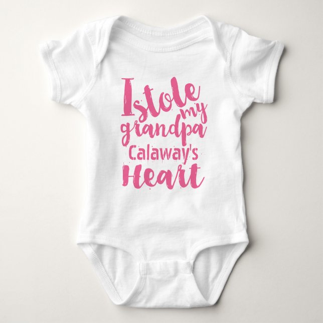 Pink Typography Stole My Grandpa's Heart with Name Baby Bodysuit (Front)