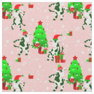 pink ugly christmas tree cow fabric