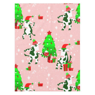 pink ugly christmas tree cow  tablecloth