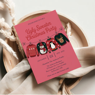 Pink Ugly Sweater Holiday Party Fun Christmas Invitation