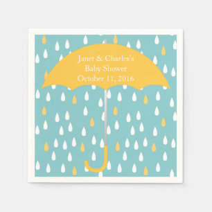 Pink Umbrella and Rain Baby Shower Paper Napkins