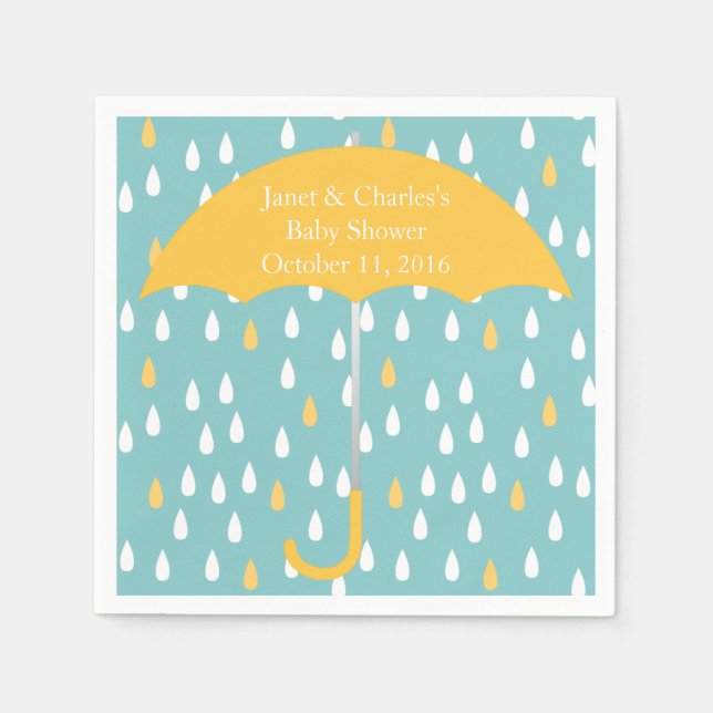 Pink Umbrella and Rain Baby Shower Paper Napkins (Front)