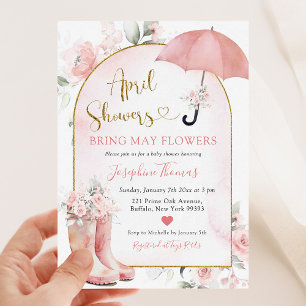 Pink Umbrella April Showers Bring May Flowers Invitation