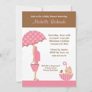 Pink Umbrella Baby Shower Invitation