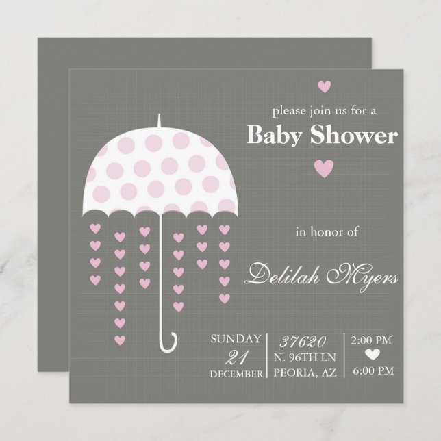 Pink Umbrella Baby Shower Invite (Front/Back)