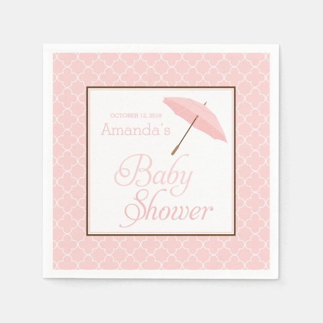 Pink Umbrella Baby Shower napkins (Front)