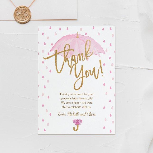 Pink Umbrella Baby Shower Thank You card (Creator Uploaded)