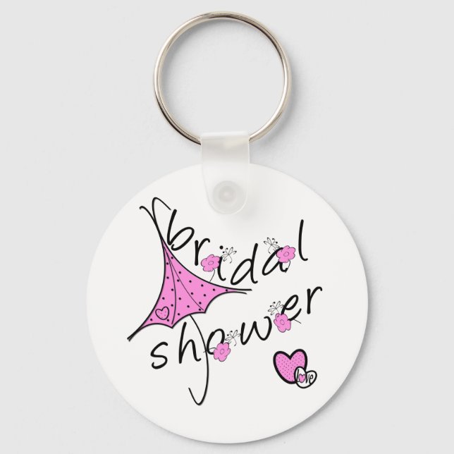 Pink Umbrella Bridal Shower Key Ring (Front)