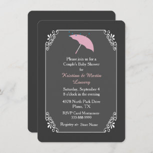 Pink Umbrella Couple's Baby Shower Invitation