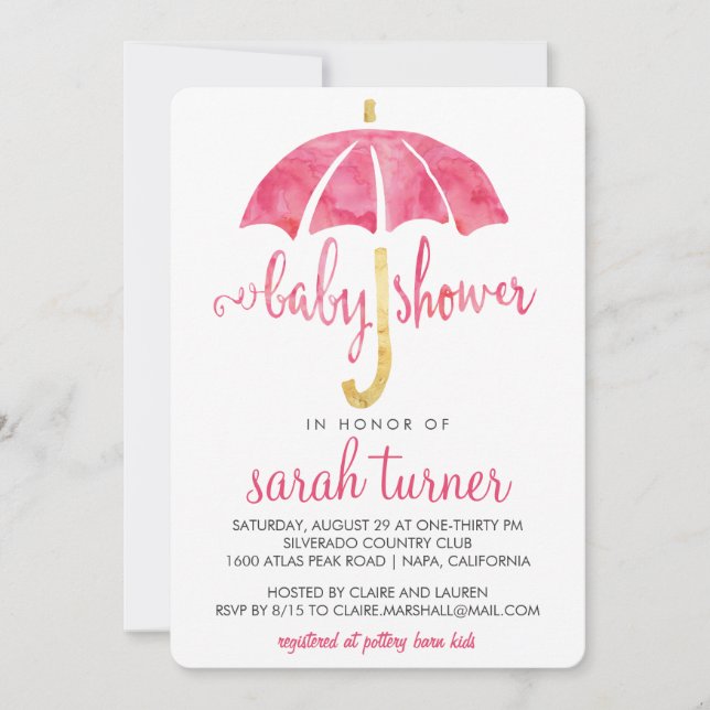 Pink Umbrella Girl Baby Shower Invitations (Front)