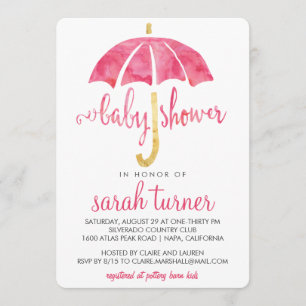Pink Umbrella Girl Baby Shower Invitations
