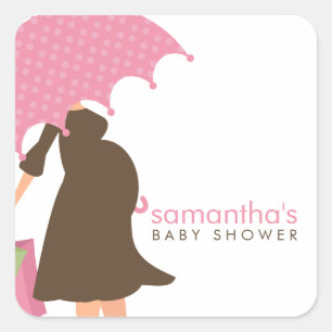 Pink Umbrella Mum Baby Shower Square Sticker