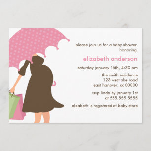 Pink Umbrella Pregnant Mum Baby Shower Invitation