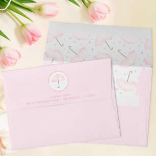Pink Umbrella Sprinkle Baby Shower Envelope