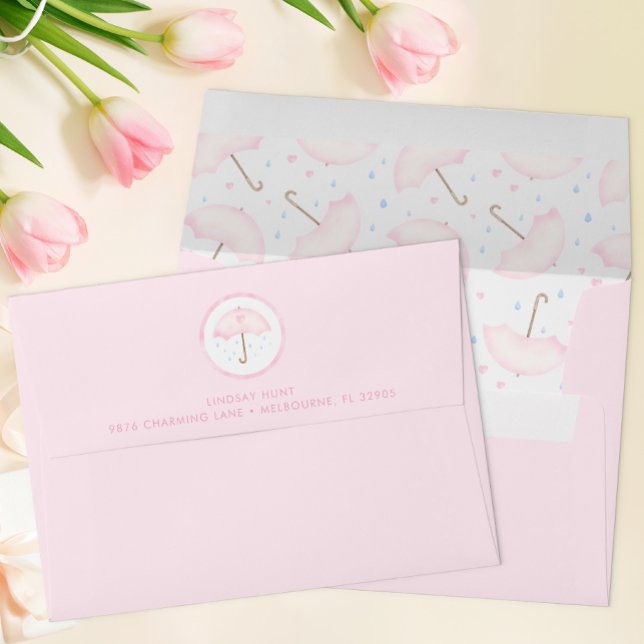 Pink Umbrella Sprinkle Baby Shower Envelope (Pink Baby Shower Invitation Envelope)