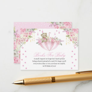 Pink Umbrella Teddy Bear Books for Baby Enclosure  Card