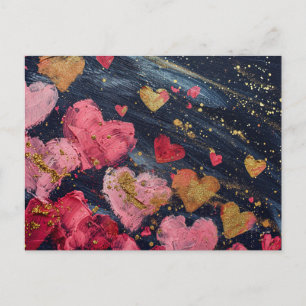 Pink und golden hearts on dark ground Valentine's Postcard