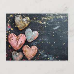 Pink und golden hearts on dark ground Valentine's Postcard