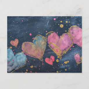 Pink und golden hearts on dark ground Valentine's Postcard