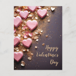 Pink und golden hearts on dark ground Valentine's Postcard