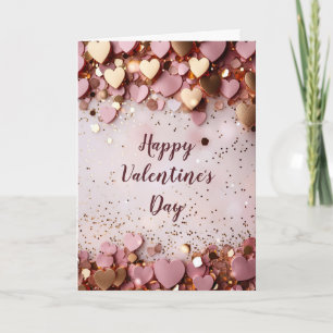 Pink und golden hearts on pink ground Valentine's Card
