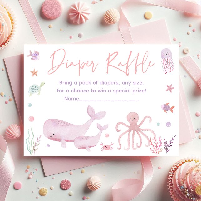Pink Under the Sea Baby Shower Diaper Raffle Enclosure Card (Creator Uploaded)