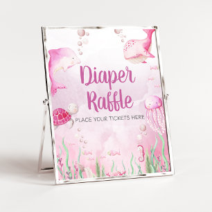 Pink Under the Sea Baby Shower Diaper Raffle Sign