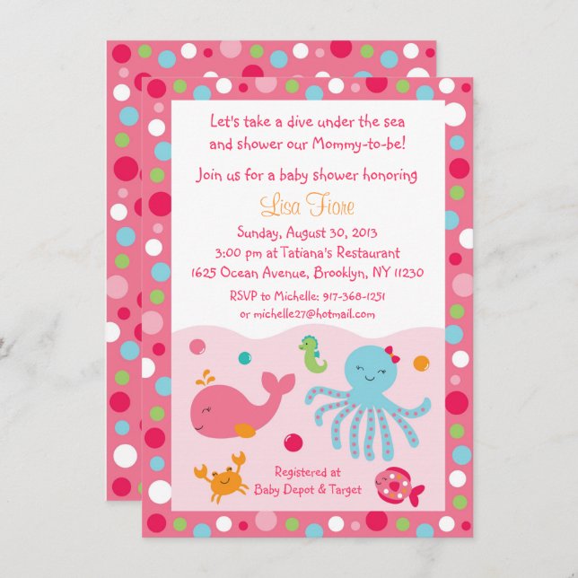 Pink Under the Sea Baby Shower Invitation (Front/Back)