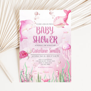 Pink Under the Sea Baby Shower Invitation
